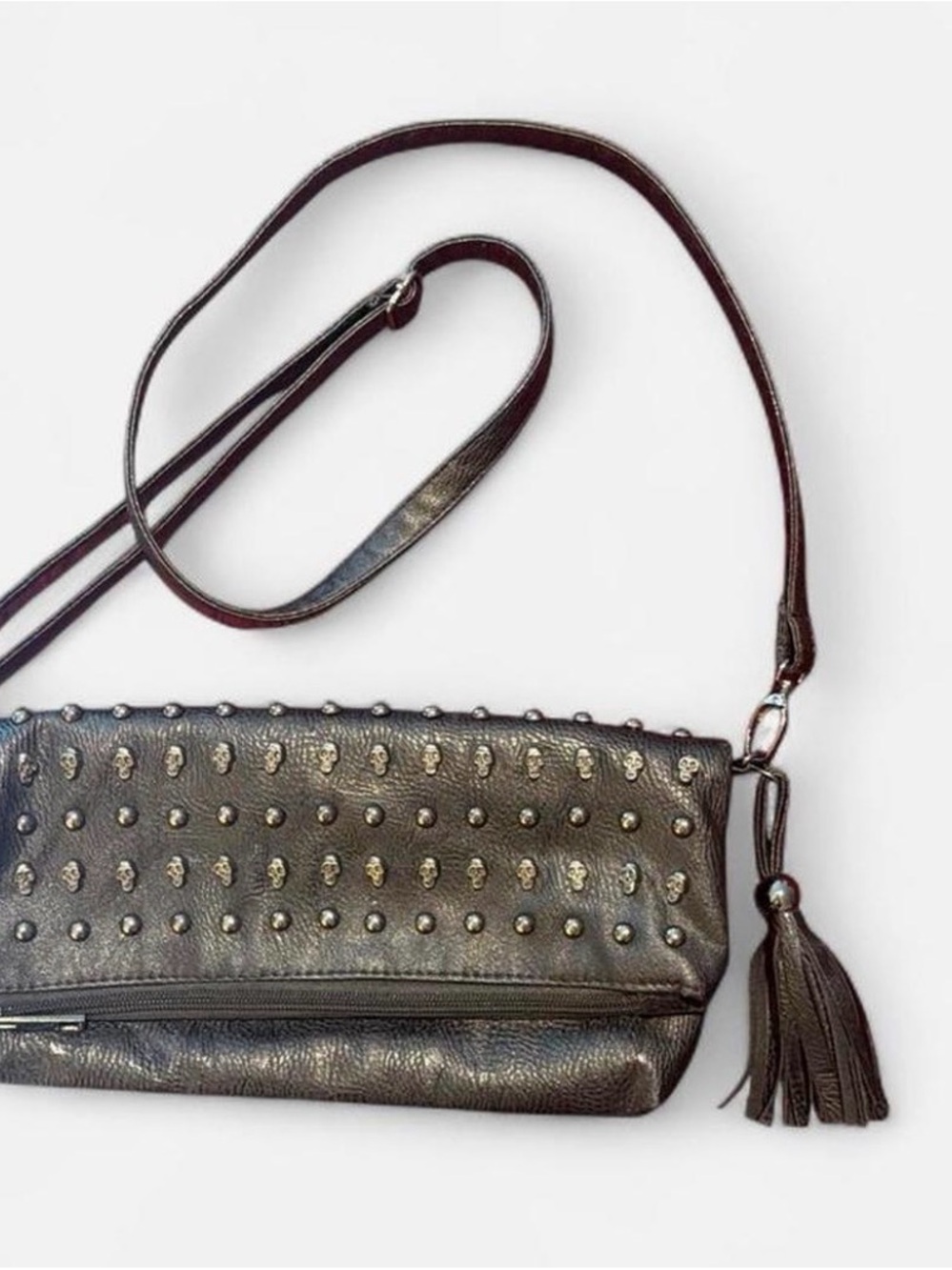 Studded Black Crossbody Bag with Tassel